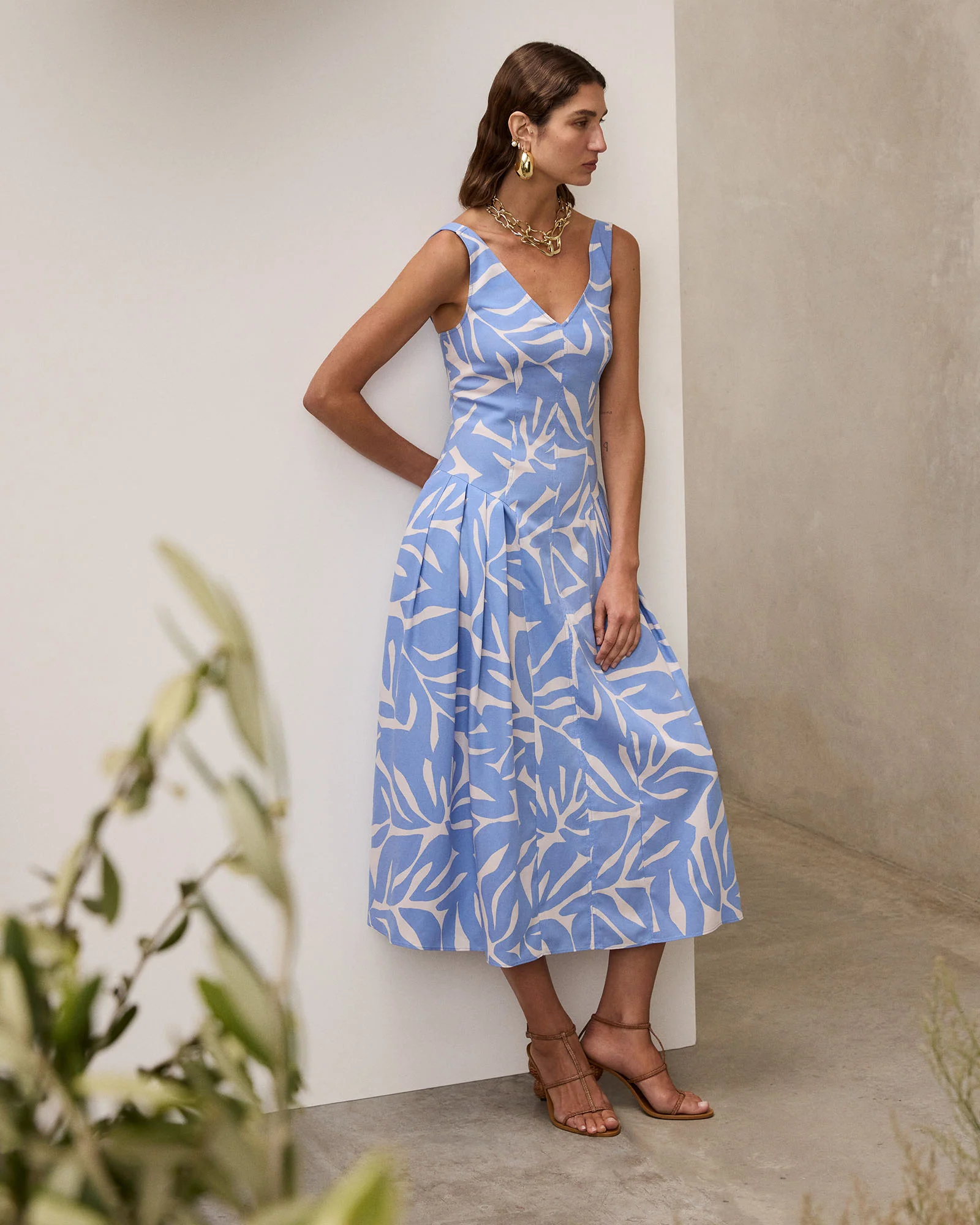 BLUE FOLIAGE MIDI DRESS - Image 8