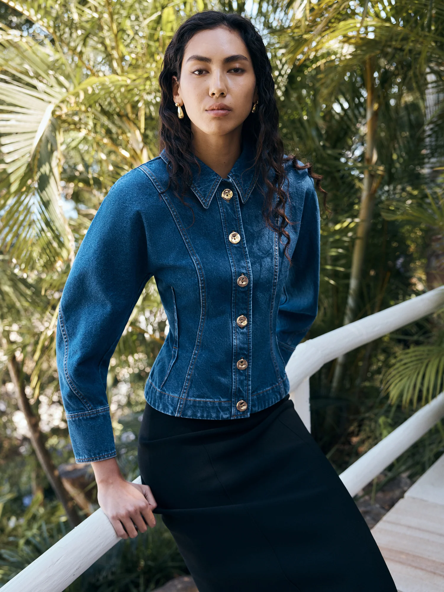 COTTON DENIM DART WAIST JACKET - Image 7