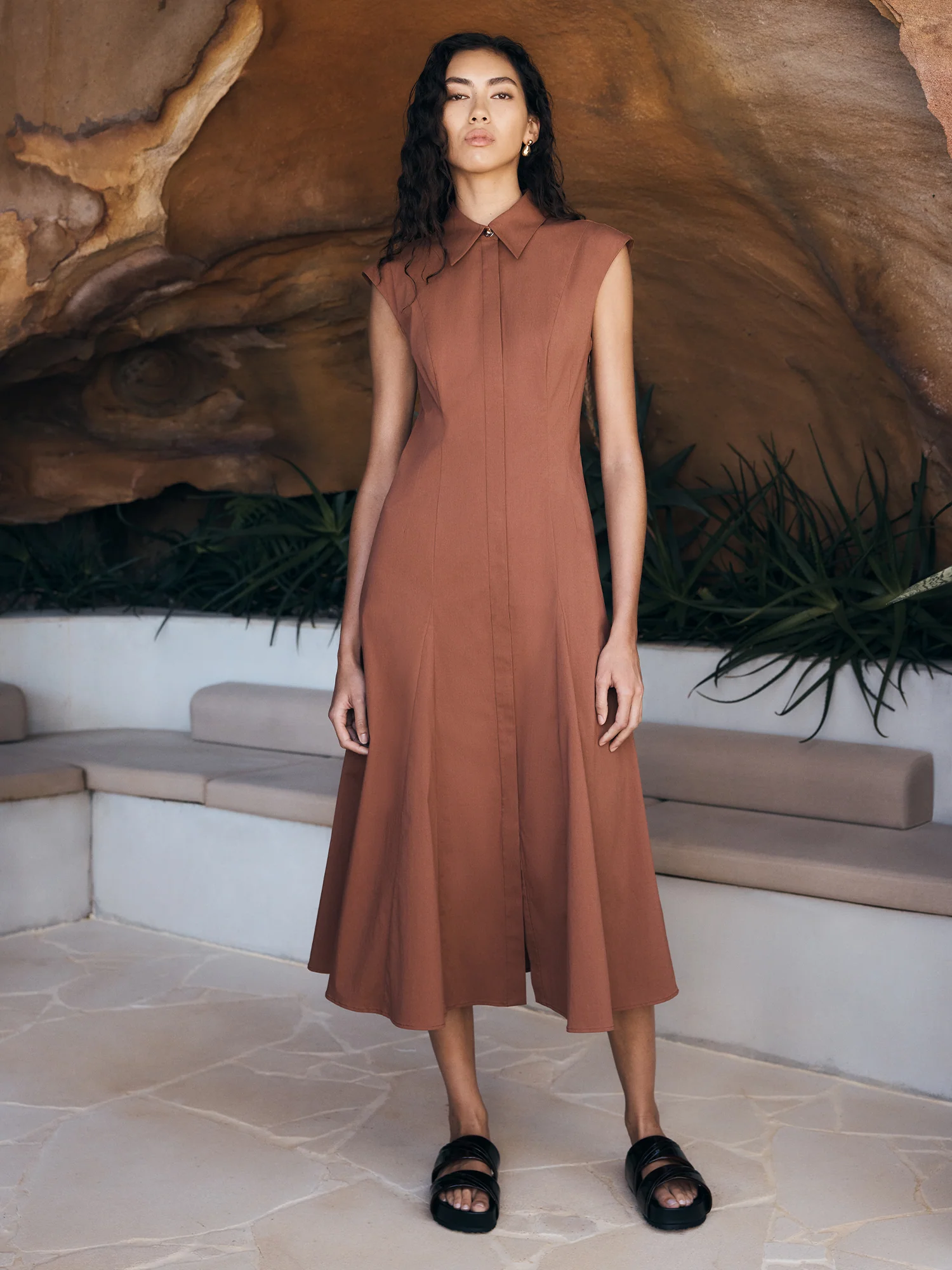 COTTON NYLON A LINE SHIRTDRESS - Image 5