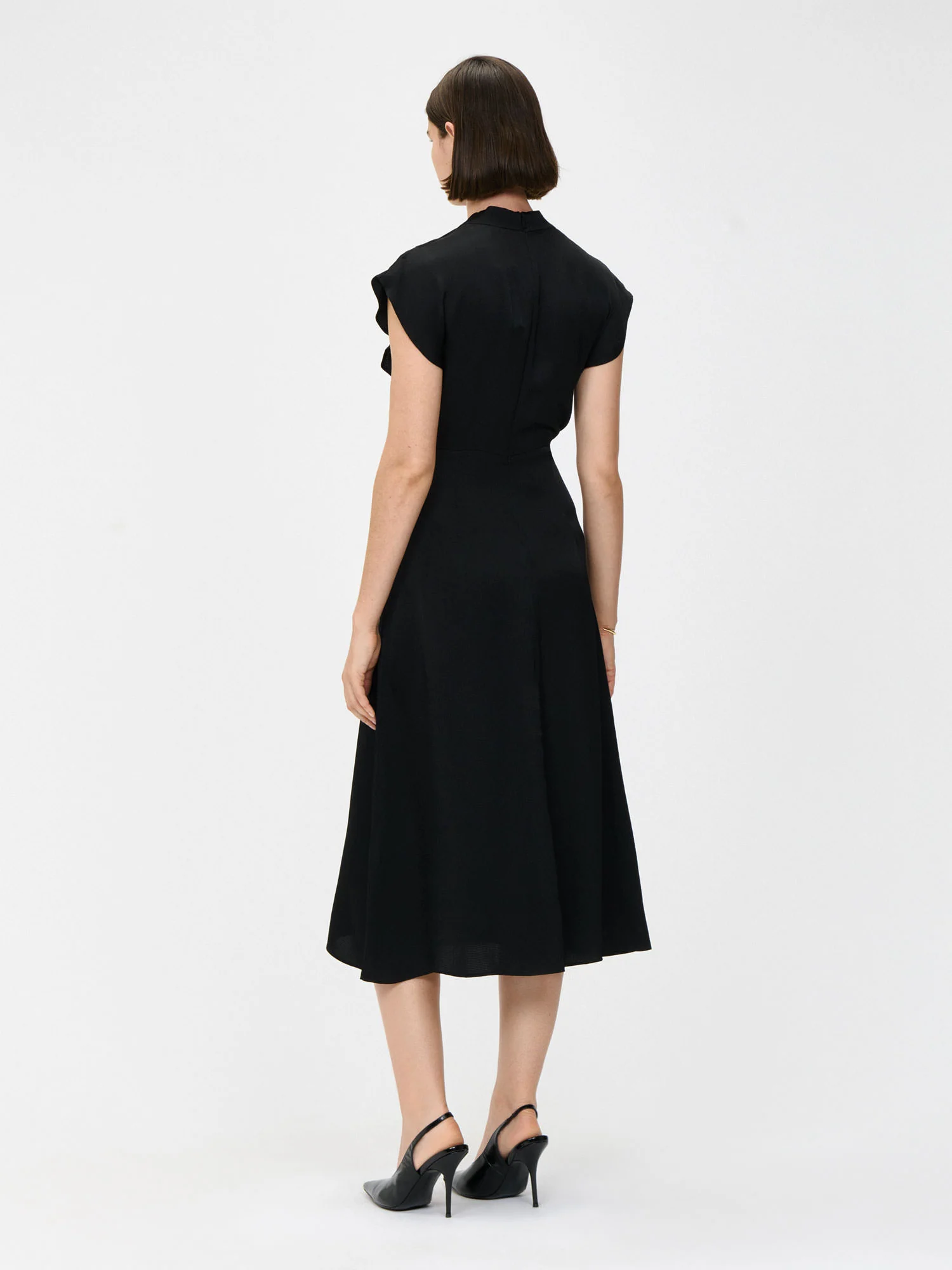 HAMMERED SATIN DRAPED NECK MIDI DRESS - Image 3