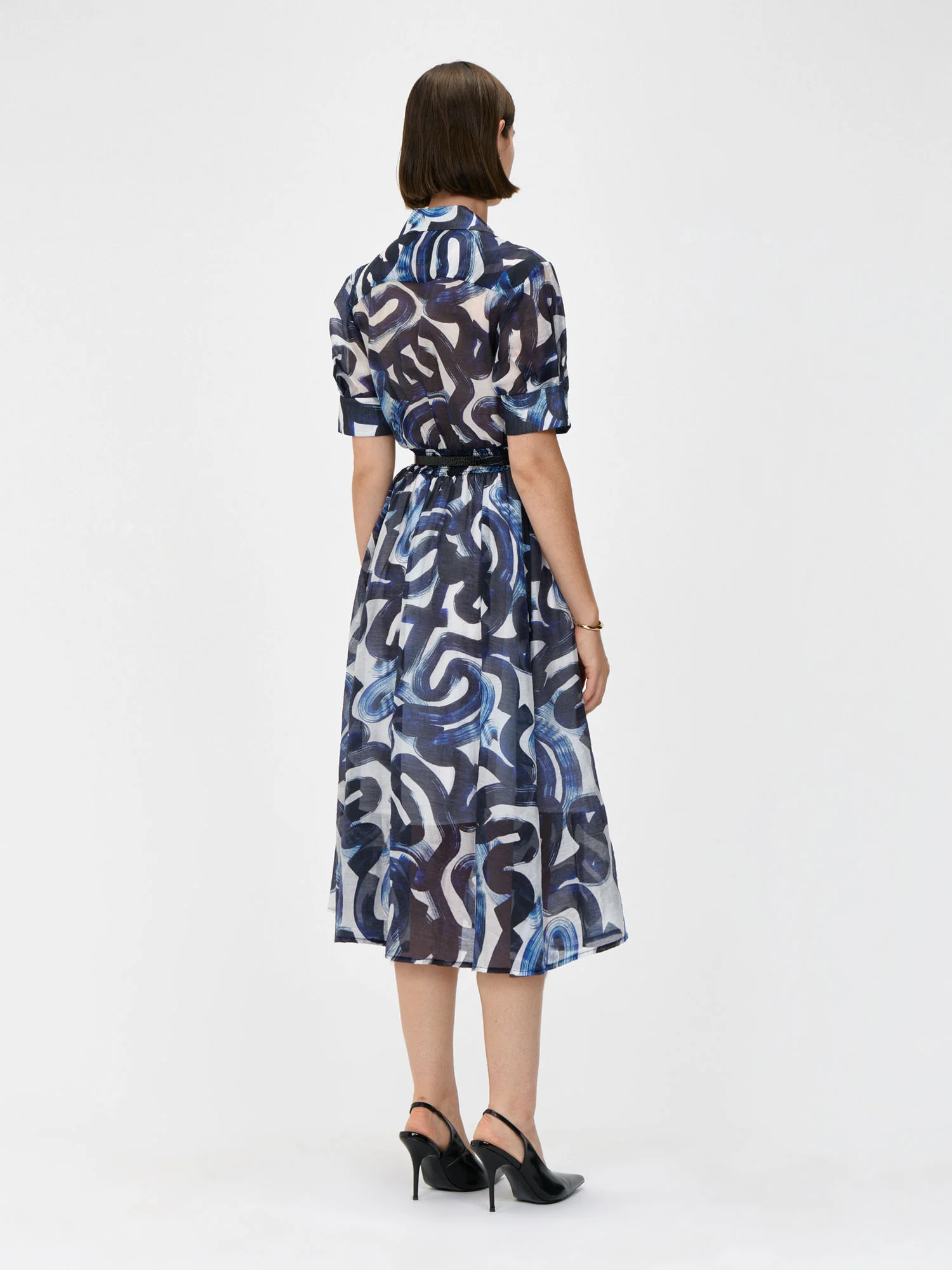 INDIGO ABSTRACT BRUSH SHIRTDRESS - Image 3
