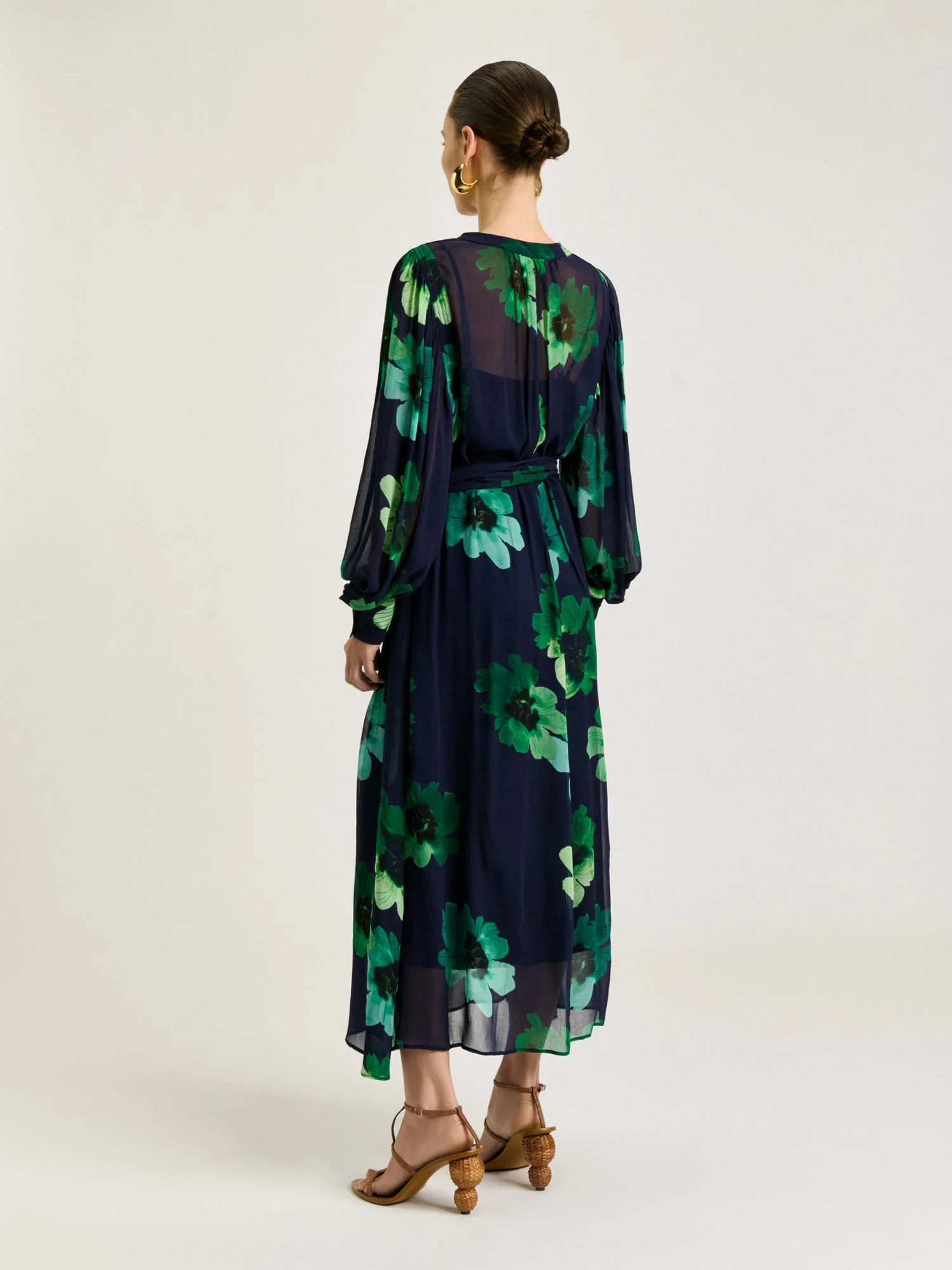 INDIGO WATER POPPY GEORGETTE MIDI DRESS - Image 3