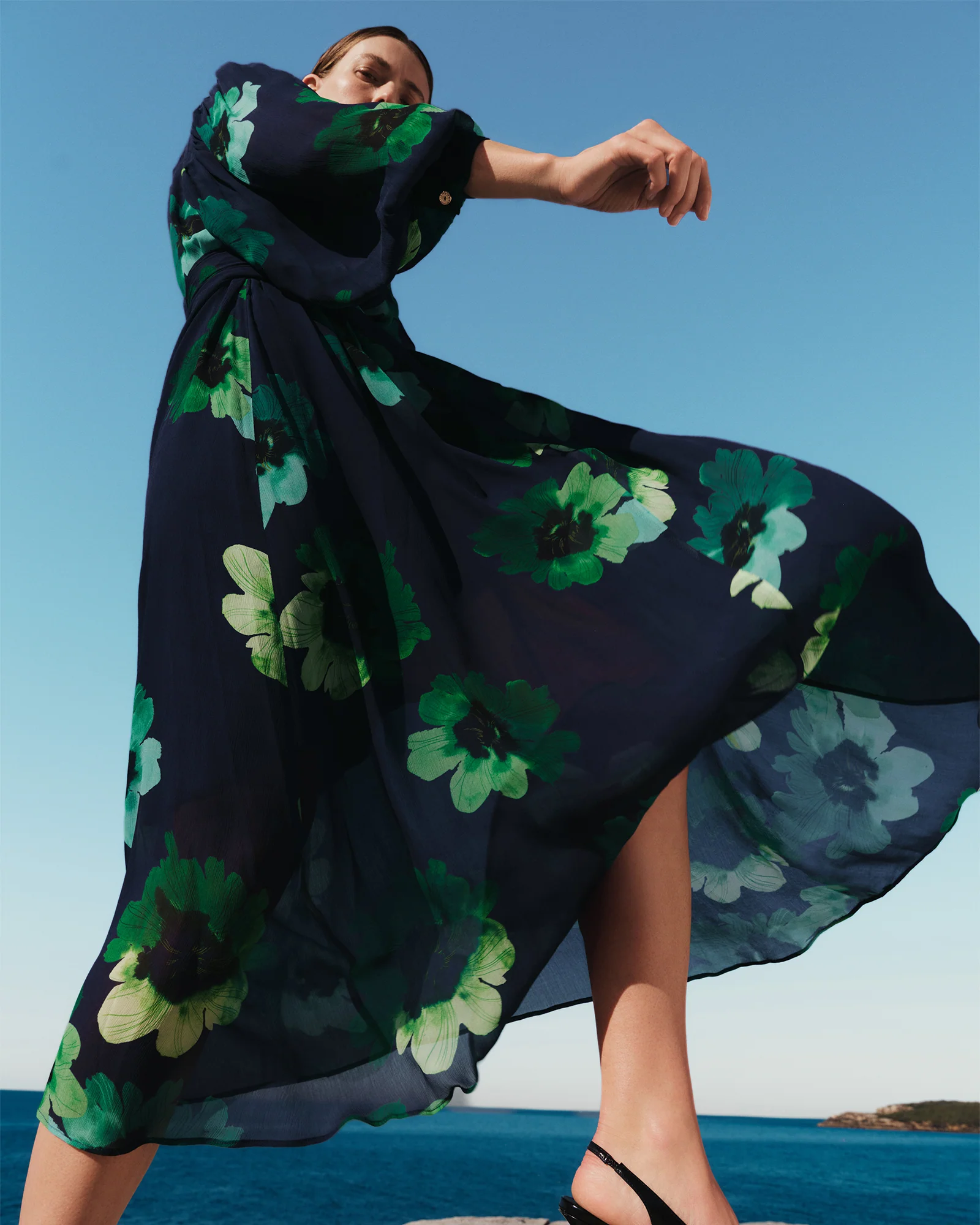 INDIGO WATER POPPY GEORGETTE MIDI DRESS - Image 5