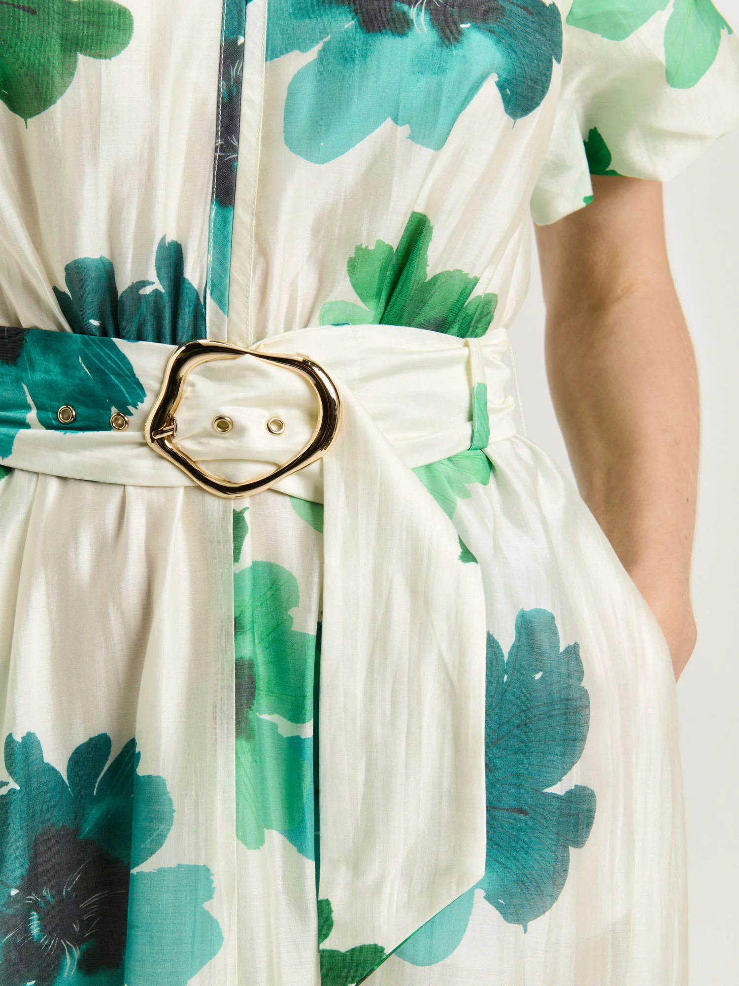 IVORY WATER POPPY BELTED MIDI DRESS - Image 3