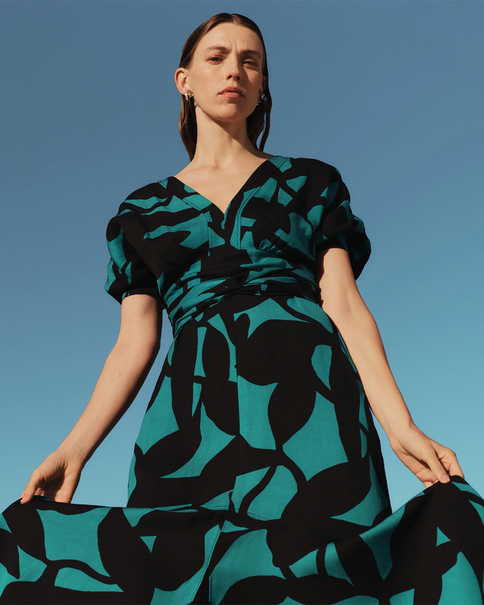 JADE SHADOW LEAF VISCOSE LINEN MIDI DRESS - Image 4