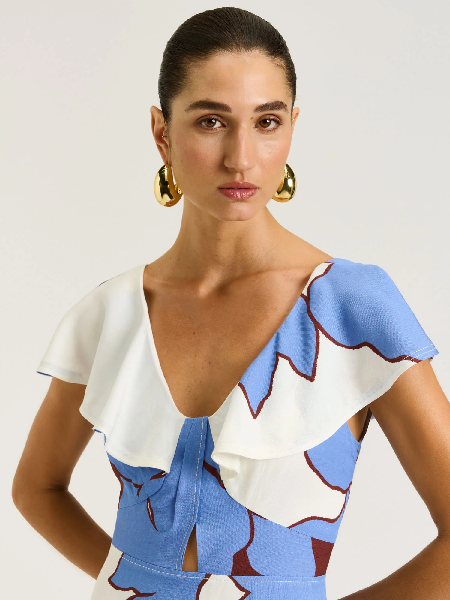 LILAC POINSETTIA RUFFLE NECK MIDI DRESS - Image 3