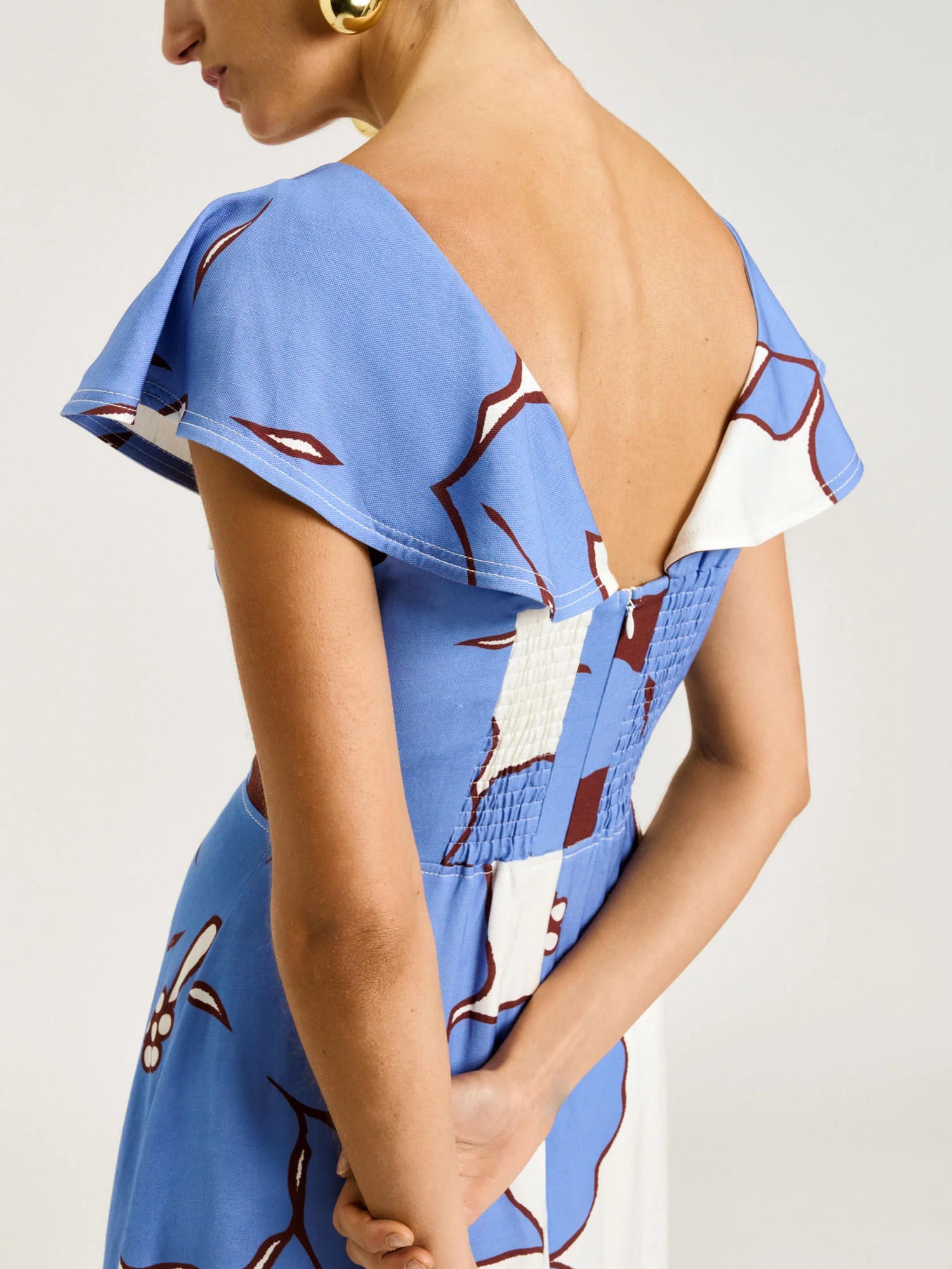 LILAC POINSETTIA RUFFLE NECK MIDI DRESS - Image 5