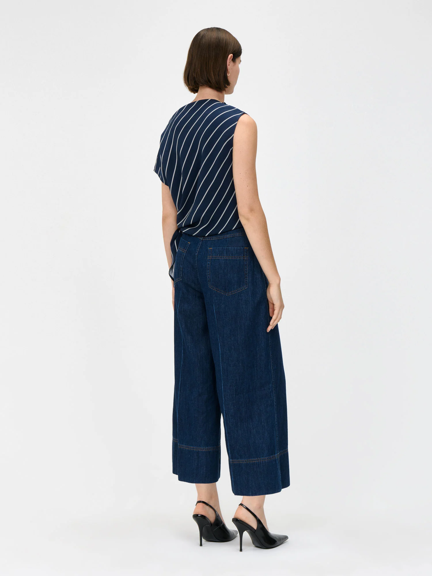 NAVY PINSTRIPE DRAPED TOP - Image 3