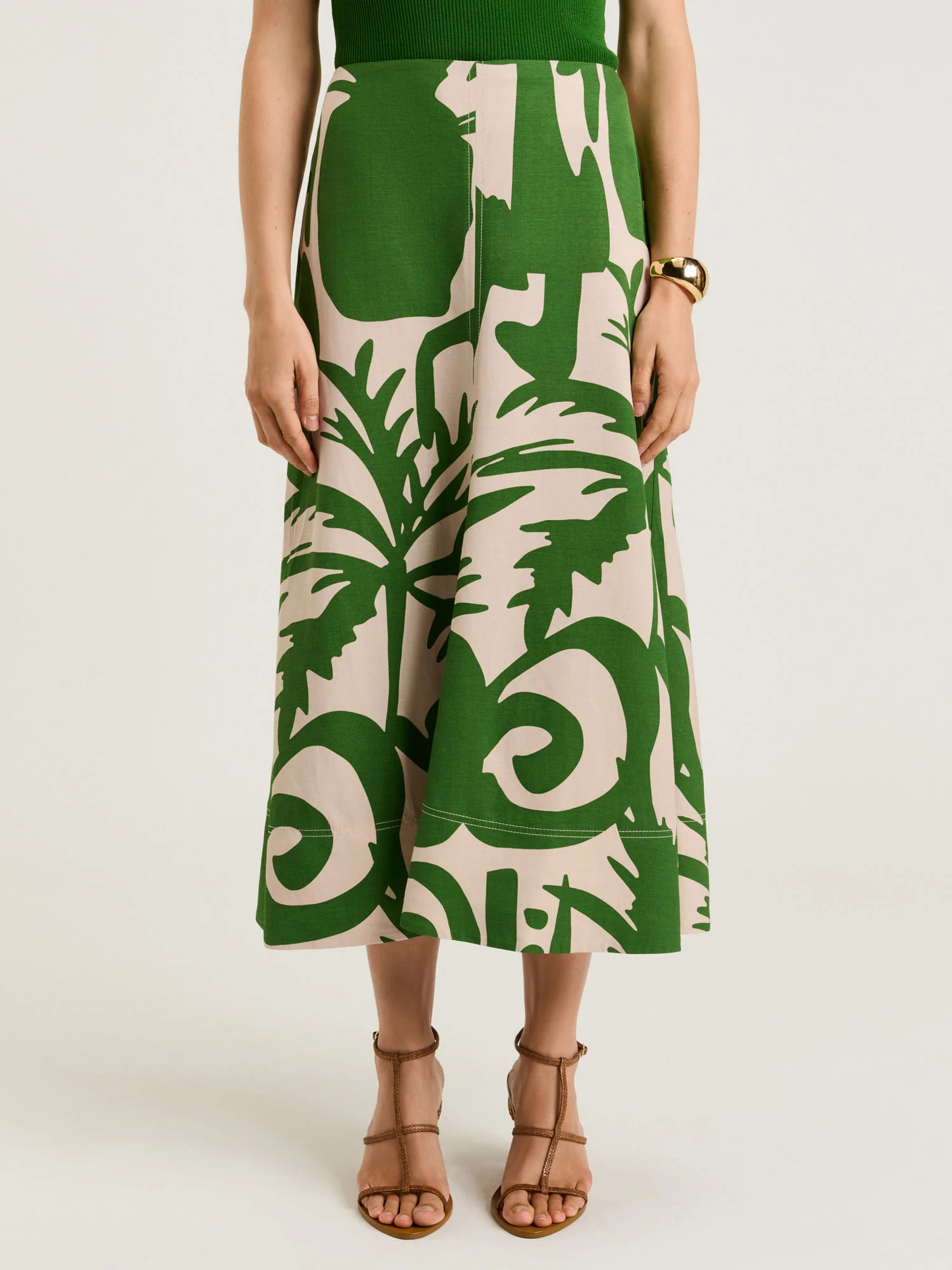 TROPICAL SHADOW VISCOSE LINEN MIDI SKIRT - Image 3