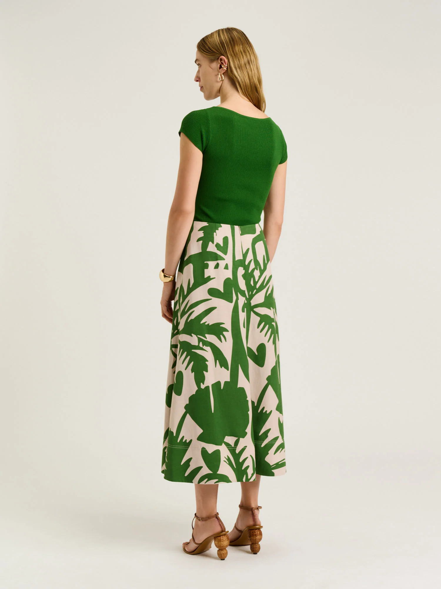 TROPICAL SHADOW VISCOSE LINEN MIDI SKIRT - Image 4