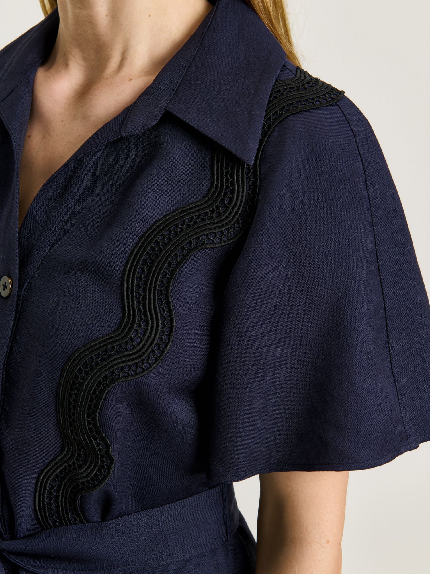 VISCOSE LINEN TWILL SHIRTDRESS WITH LACE - Image 4